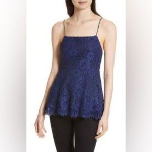 Alice + Olivia Maxine lace peplum cami in navy size medium
